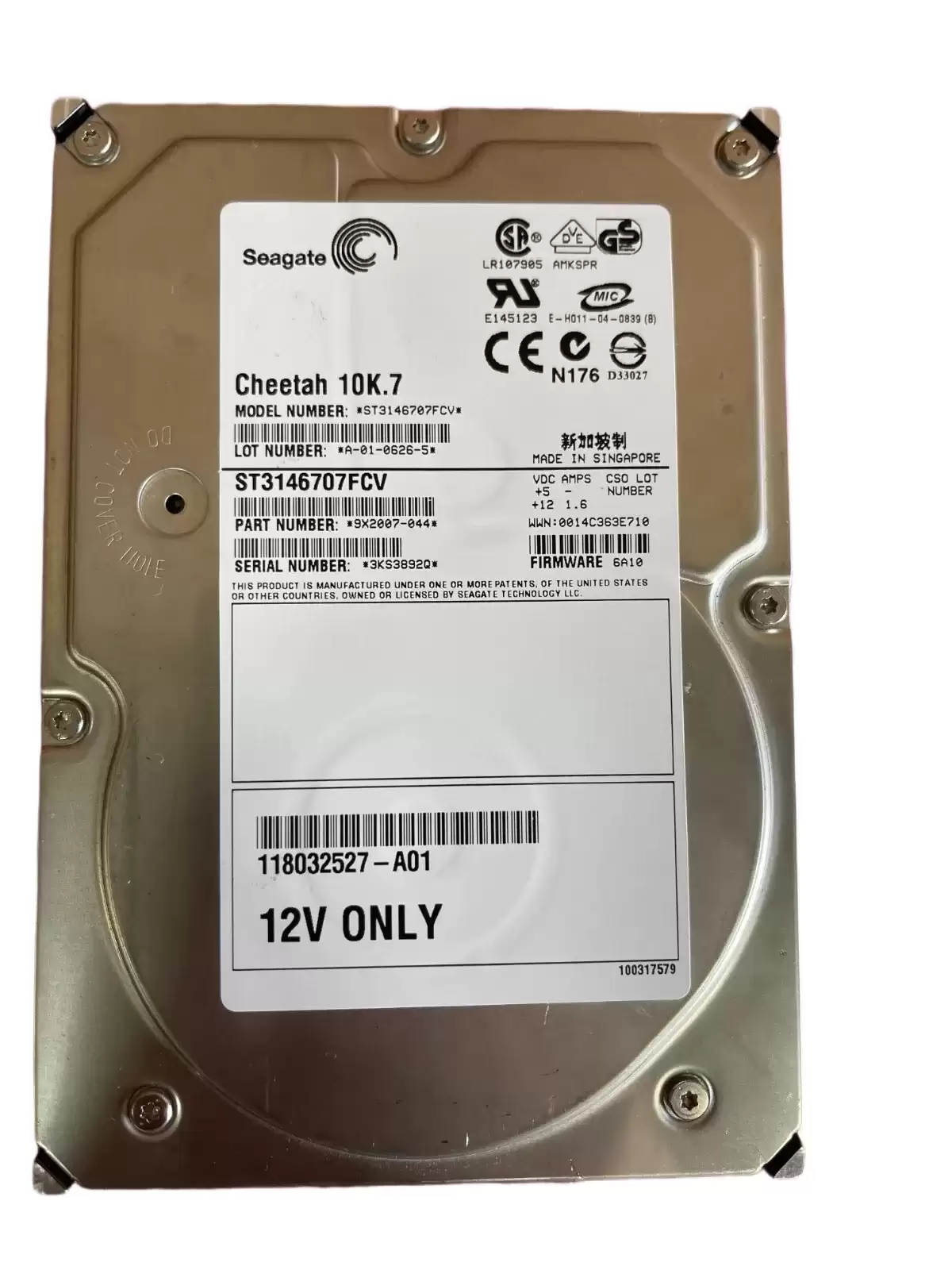 Seagate 9X2007-044 Cheetah 10K.7 146GB Fibre Channel 2Gb/s 10000RPM 8MB Cache 3.5-inch Internal Hard Drive