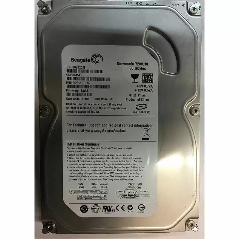 Seagate 9CY131-302 Barracuda 7200.10 80GB SATA 3Gb/s 7200RPM 8MB Cache 3.5-inch Internal Hard Drive