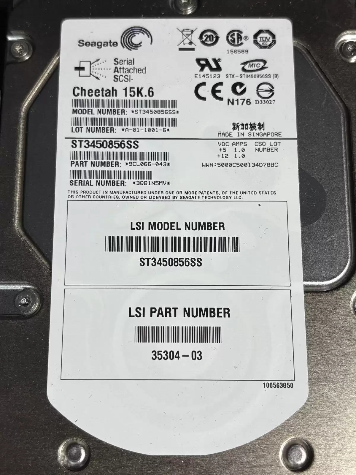 Seagate 9CL066-043 Cheetah 15K.6 450GB SAS 3Gb/s 15000RPM 16MB Cache 3.5-inch Internal Hard Drive