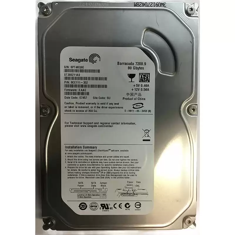 Seagate 9CC111-302 Barracuda 7200.9 80GB SATA 3Gb/s 7200RPM 2MB Cache 3.5-inch Internal Hard Drive