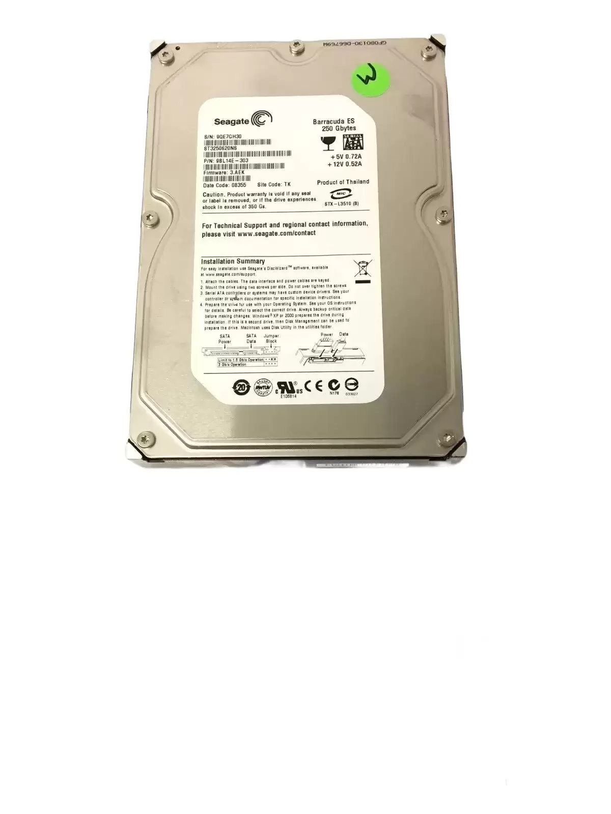 Seagate 9BL14E-303 Barracuda 250GB SATA 3Gb/s 7200RPM 16MB Cache 3.5-inch Internal Hard Drive