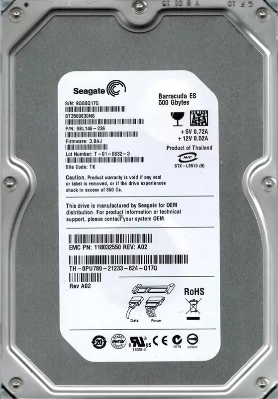 Seagate 9BL146-236 Barracuda ES 500GB SATA 3Gb/s 7200RPM 16MB Cache 3.5-inch Internal Hard Drive