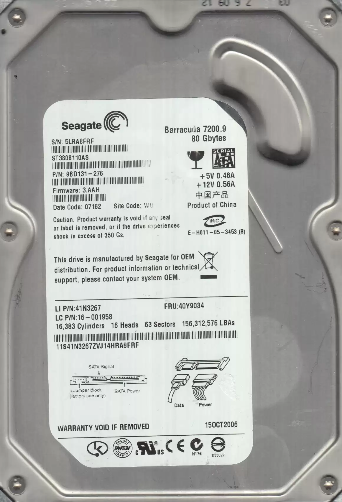 Seagate 9BD131-276 Barracuda 7200.9 80GB SATA 3Gb/s 7200RPM 8MB Cache 3.5-inch Internal Hard Drive