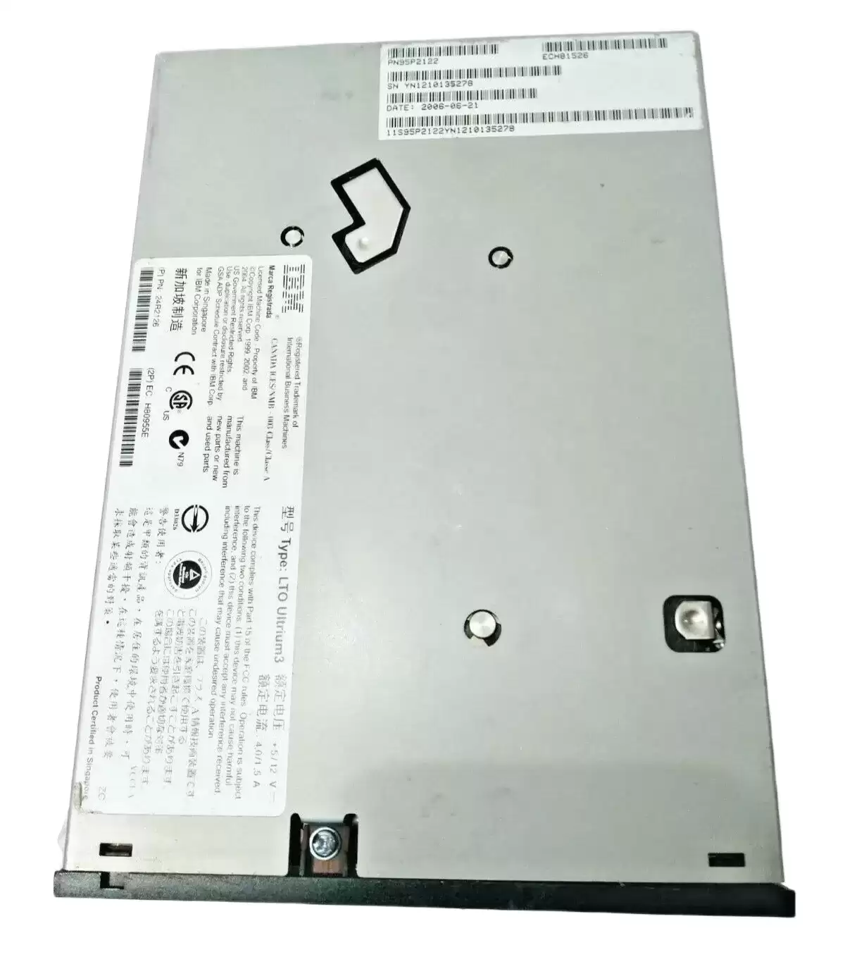 IBM 95P2122 400GB (Native) / 800GB (Compressed) LTO-3 Fibre Channel Loader Internal Tape Drive