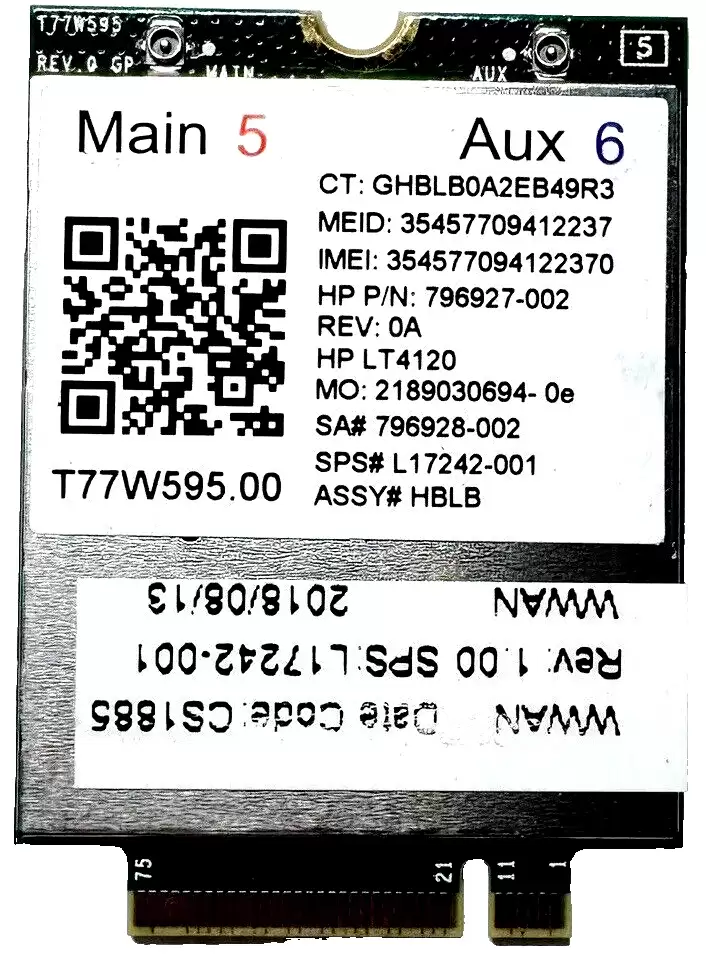 HPE 796927-001 4G LTE Mobile Broadband WWAN M.2 Module for IT4120 Snapdragon X5