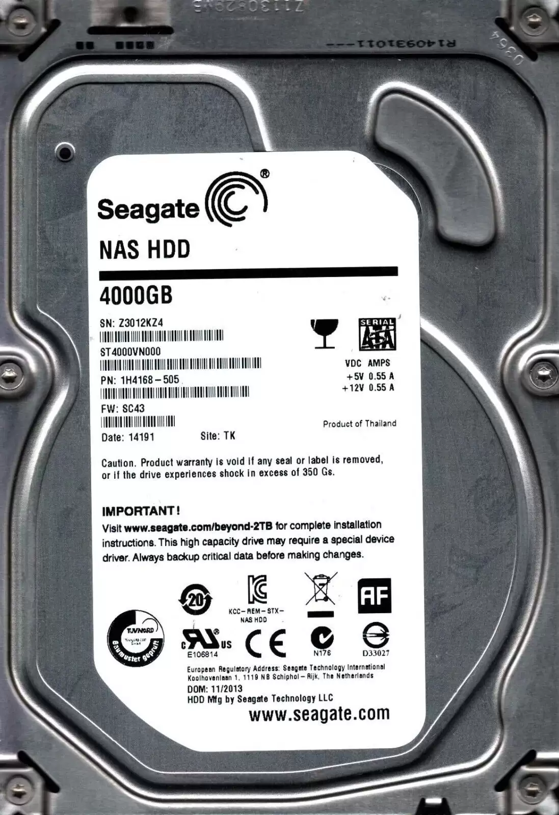 Seagate 1H4168-505 4TB SATA 6Gb/s 7200RPM 64MB Cache 3.5-inch Internal Hard Drive