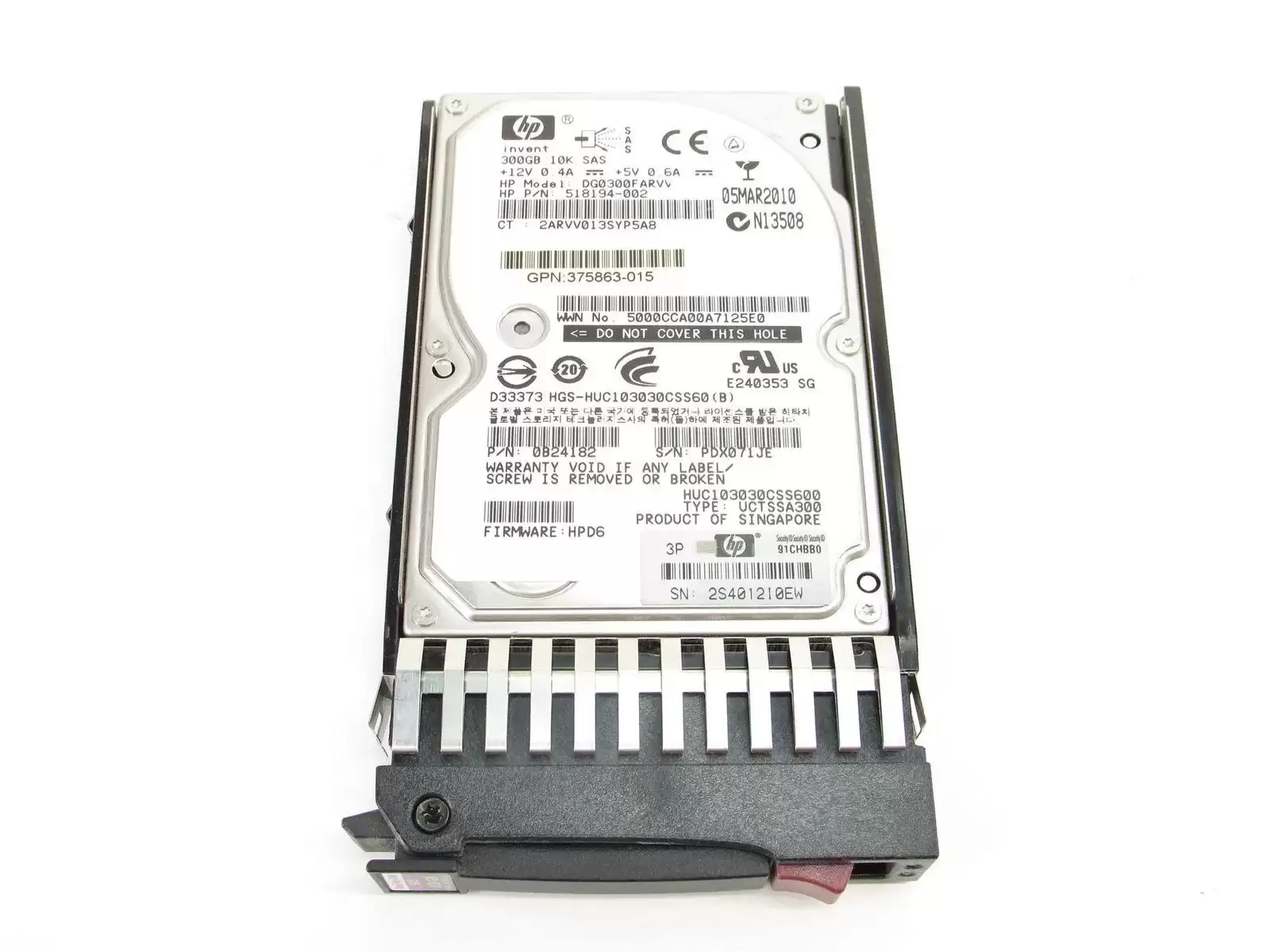 HPE 375863-016 300GB SAS 6Gb/s Hot Swap 10000RPM 64MB Cache (512e) 2.5-inch Internal Hard Drive with Tray for MSA