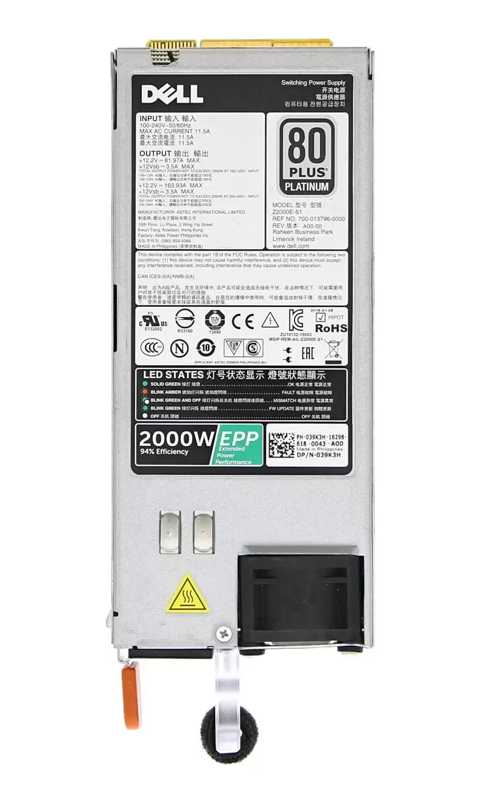 Dell 039K3H 2000-Watts 80 Plus Platinum Hot Swap AC Power Supply for PowerEdge FX2 and C4130