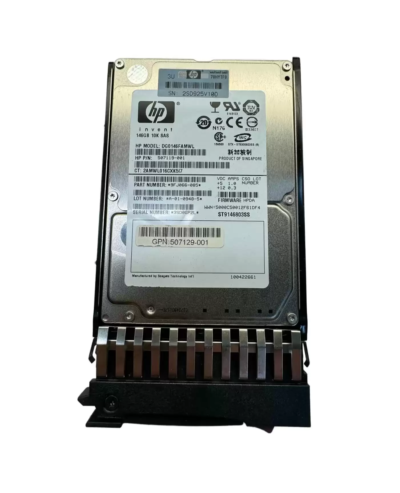 HPE 507119-001 146GB SAS 6Gb/s Dual Port Hot Swap 10000RPM 2.5-inch Internal Hard Drive with Tray
