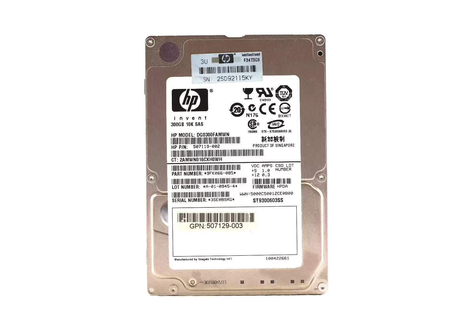 HPE 507119-002 300GB SAS 6Gb/s Dual Port Hot Swap 10000RPM 2.5-inch Internal Hard Drive with Tray for ProLiant DL120 and DL160