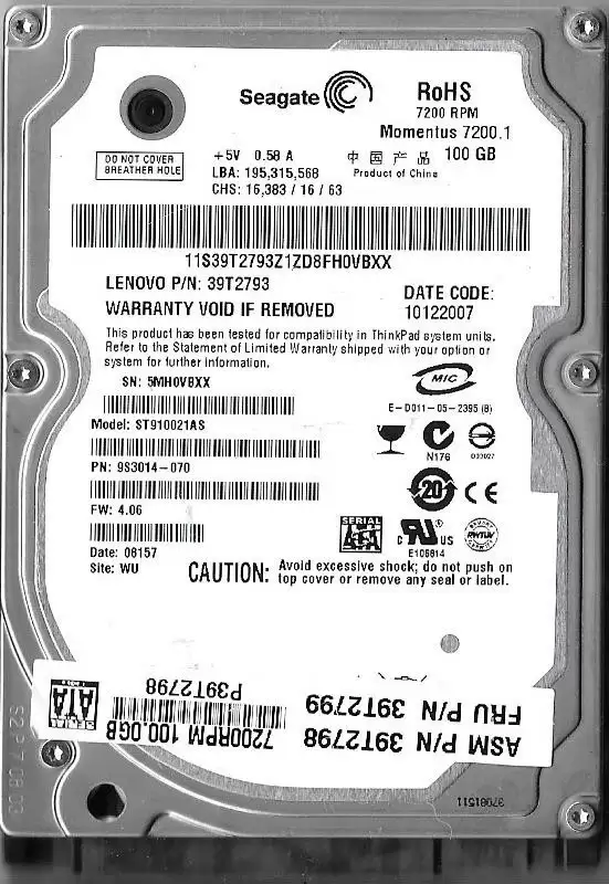 Seagate ST910021AS Momentus 7200.1 100GB SATA 1.5Gb/s 7200RPM 8MB Cache 2.5-inch Internal Hard Drive