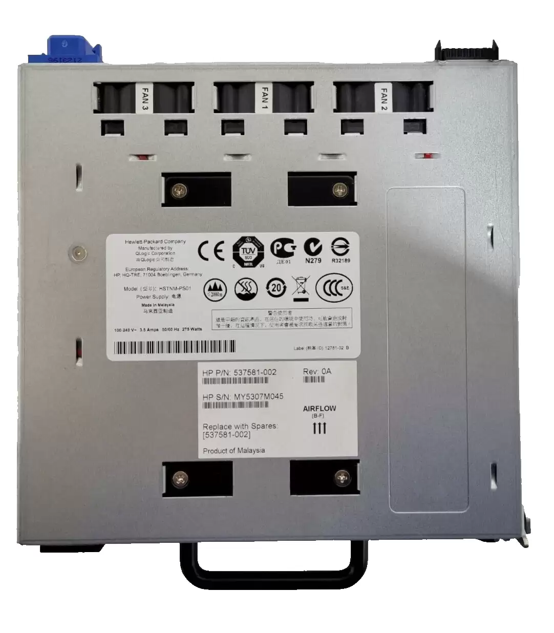 HPE 537581-002 275-Watts Power Supply and Cooling Module for StorageWorks MPX200