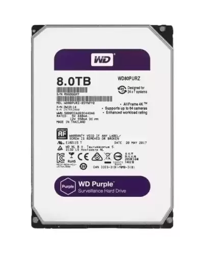 Western Digital Purple Surveillance 8TB SATA 6Gb/s 5400RPM 128MB Cache 3.5-inch Internal Hard Drive 