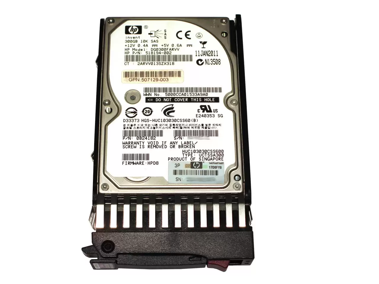 HPE 507127-B21 300GB SAS 6Gb/s 10000RPM 2.5inch Internal Hard Drive with Tray for MSA