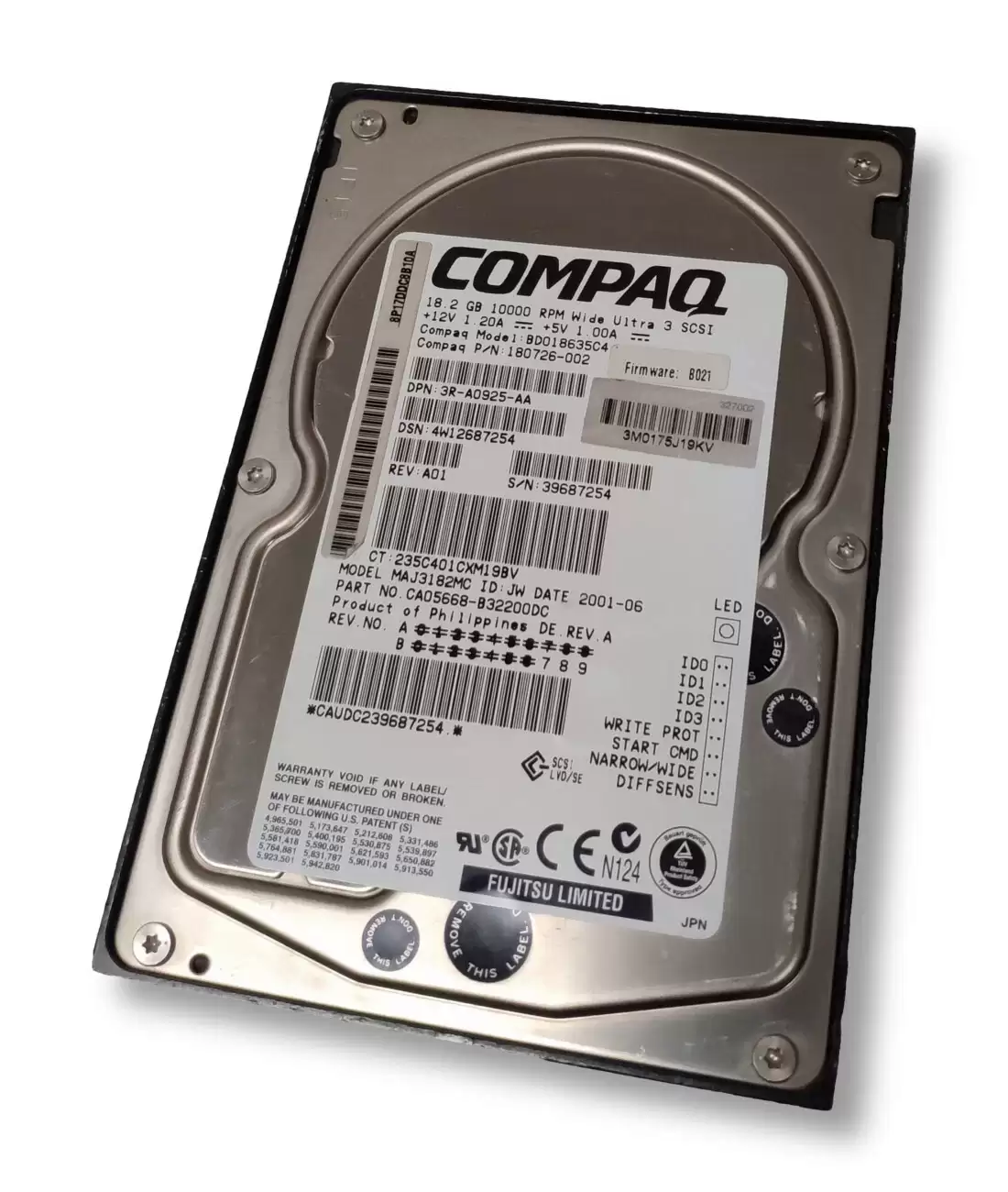 HPE 180726-002 18.2GB 10000RPM Ultra160 SCSI LVD 80Pin 3.5inch Internal Hard Drive