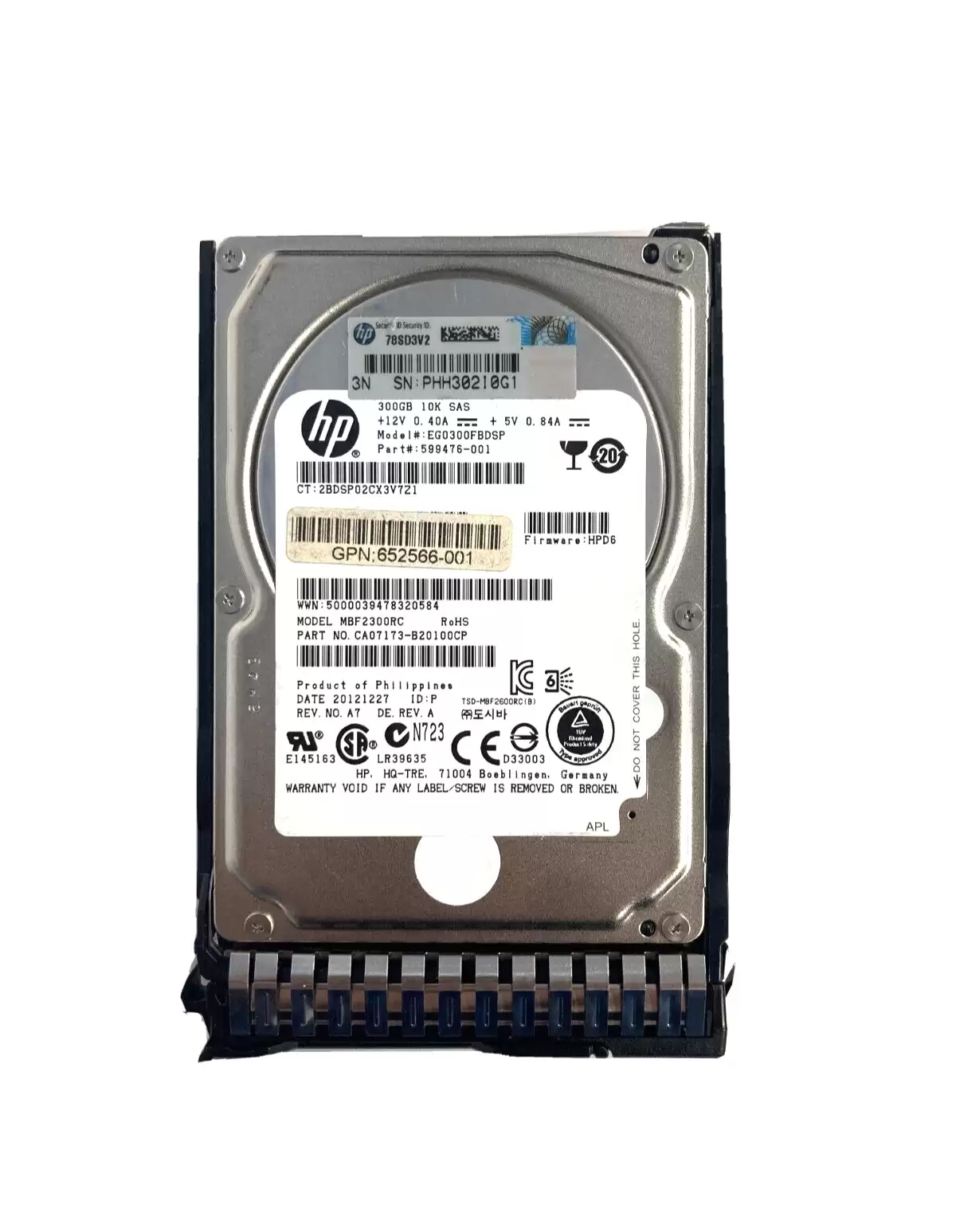 HPE 599476-001 300GB SAS 6Gb/s Dual Port Hot Swap 10000RPM 2.5-inch Internal Hard Drive with Smart Carrier