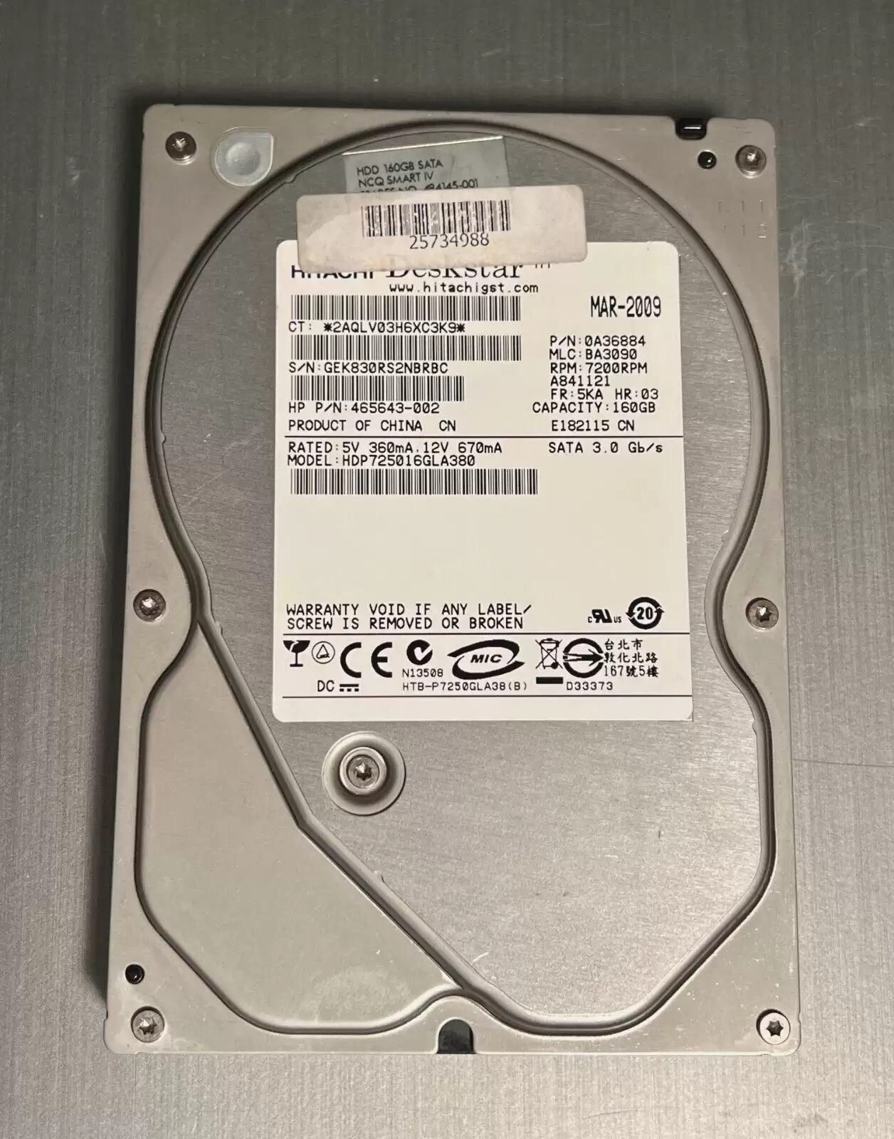 HPE 465643-001 160GB SATA 3Gb/s 7200RPM 3.5-inch Internal Hard Drive