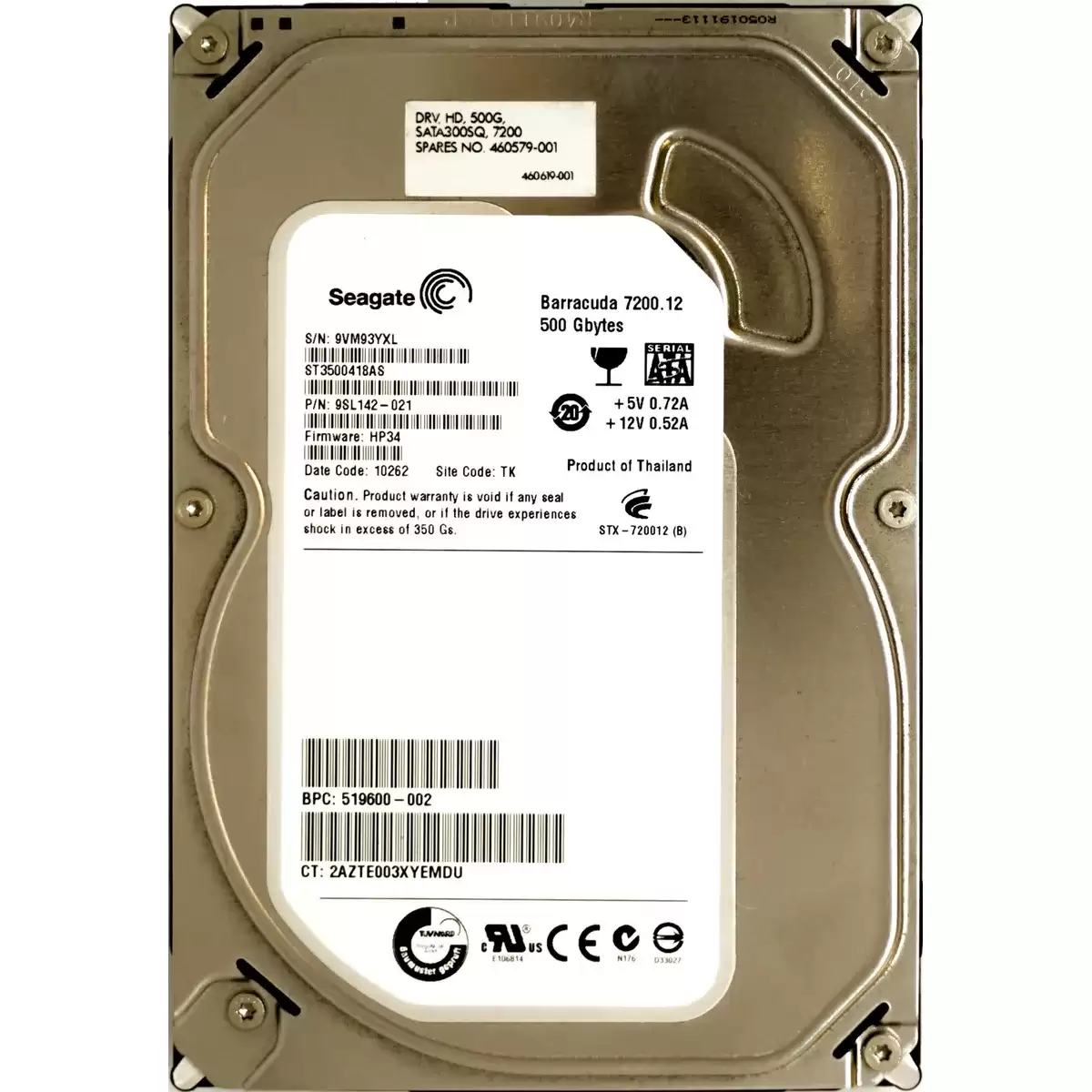 HPE 519600-002 500GB SATA 3Gb/s 7200RPM 3.5-inch Internal Hard Drive