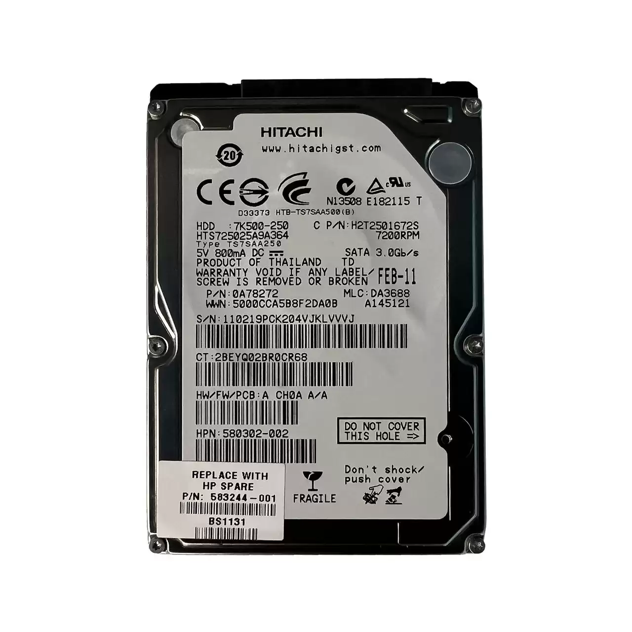 HPE 580302-002 250GB SATA 3Gb/s 7200RPM 2.5-inch Internal Hard Drive