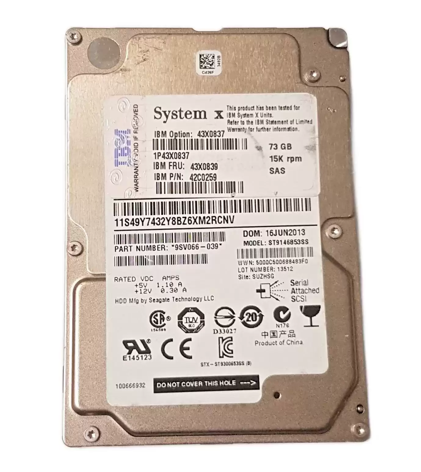 IBM 43X0837 73.4GB SAS 3Gb/s 15000RPM 16MB Cache 2.5-inch Internal Hard Drive
