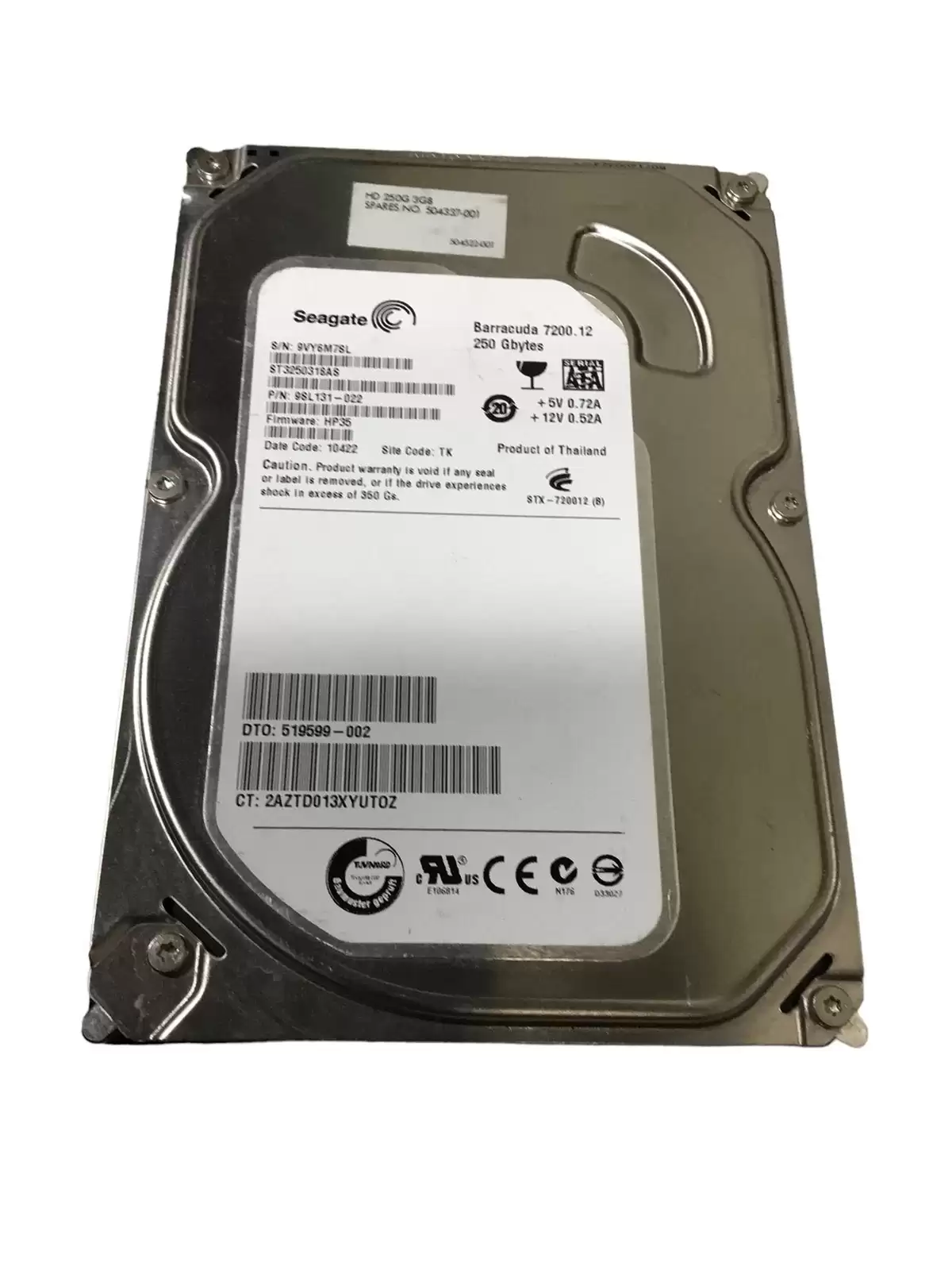 HPE 519599-002 250GB 7200RPM SATA 3GB/s 3.5inch Internal Hard Drive
