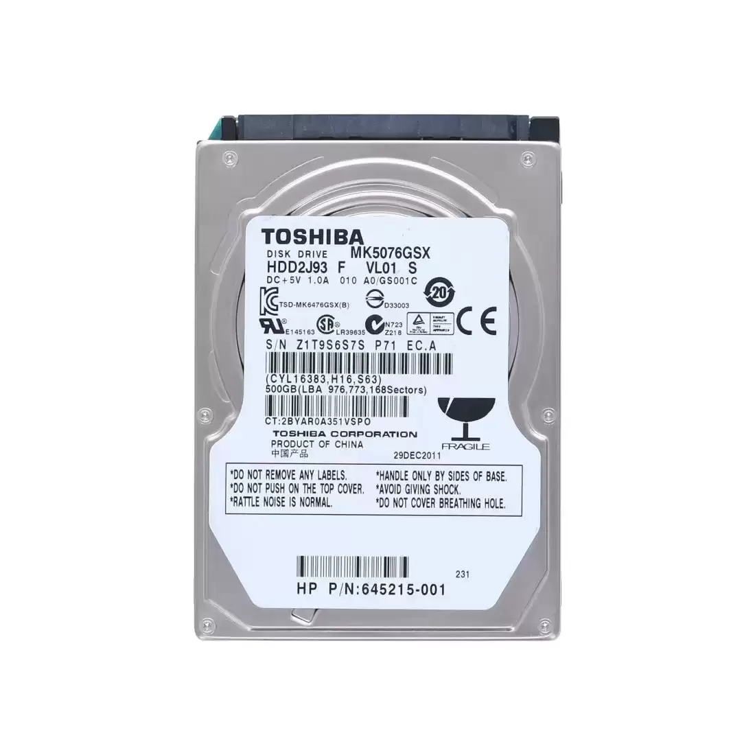 Toshiba MK5076GSX 500GB SATA 3Gb/s 5400RPM 8MB Cache 2.5-inch Internal Hard Drive
