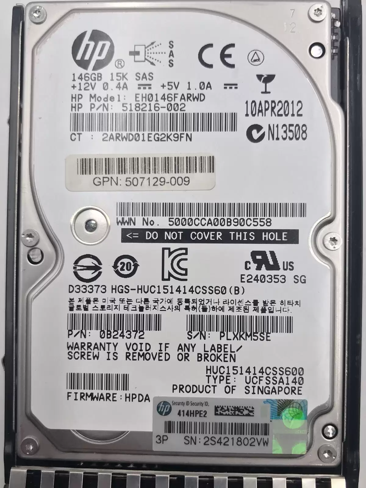 HPE 507129-009 146GB SAS 6Gb/s 15000RPM 2.5Inch Internal Hard Drive with Tray for ProLiant G6 and G7