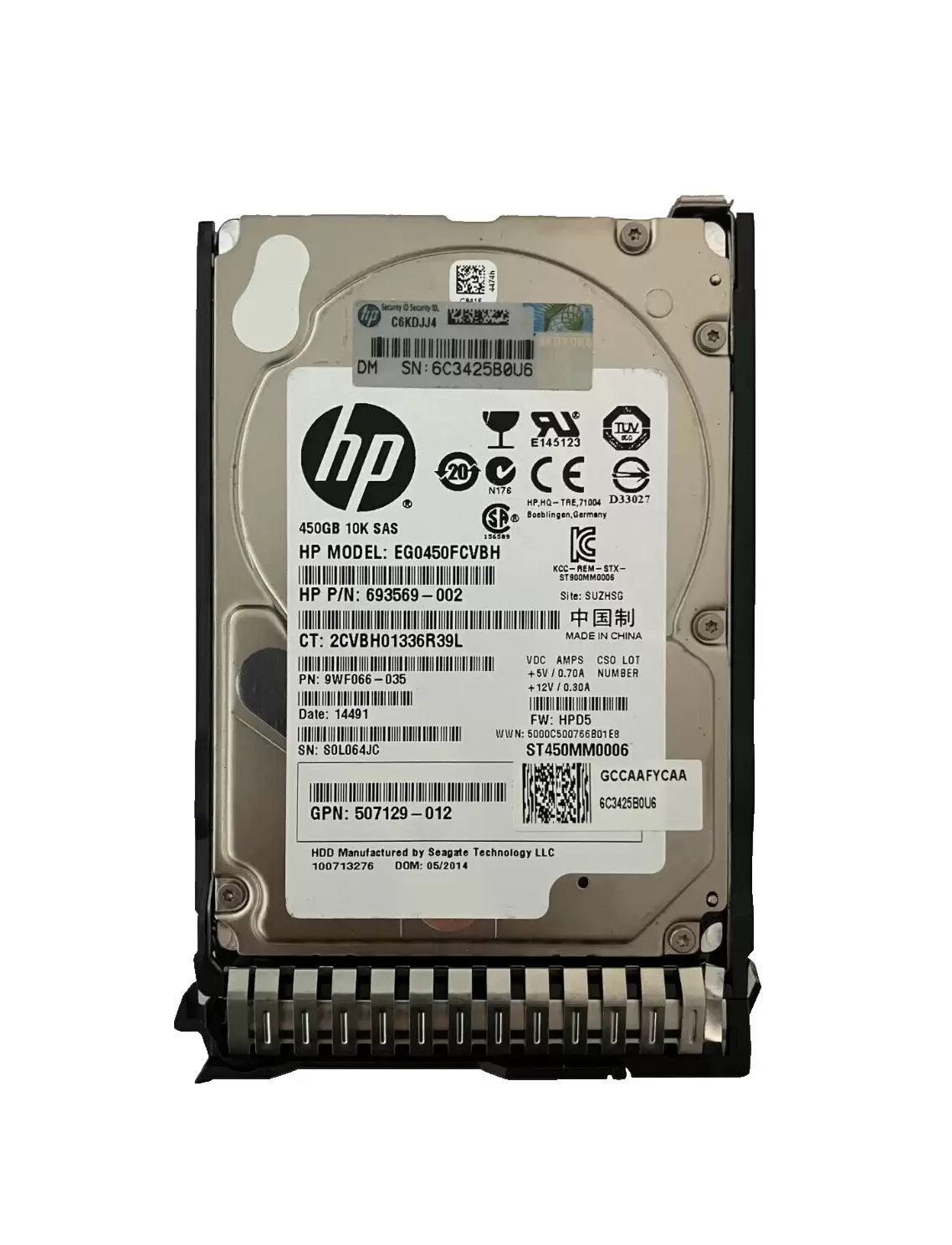HPE 693569-002 450GB SAS 6Gb/s Dual Port Hot Swap 10000RPM 2.5-inch Internal Hard Drive with Smart Carrier
