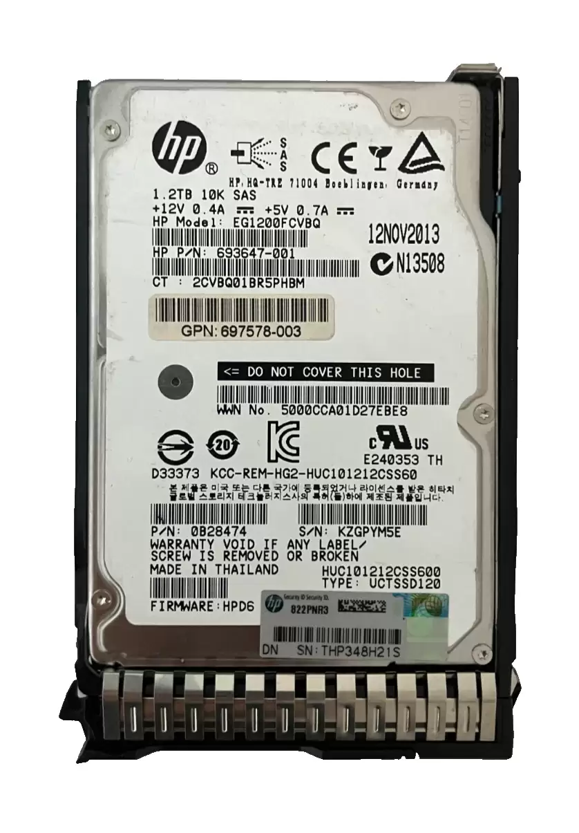 HPE 693647-001 1.2TB SAS 6Gb/s 10000RPM 2.5-inch Internal Hard Drive with Smart Carrier for ProLiant G8 and G9