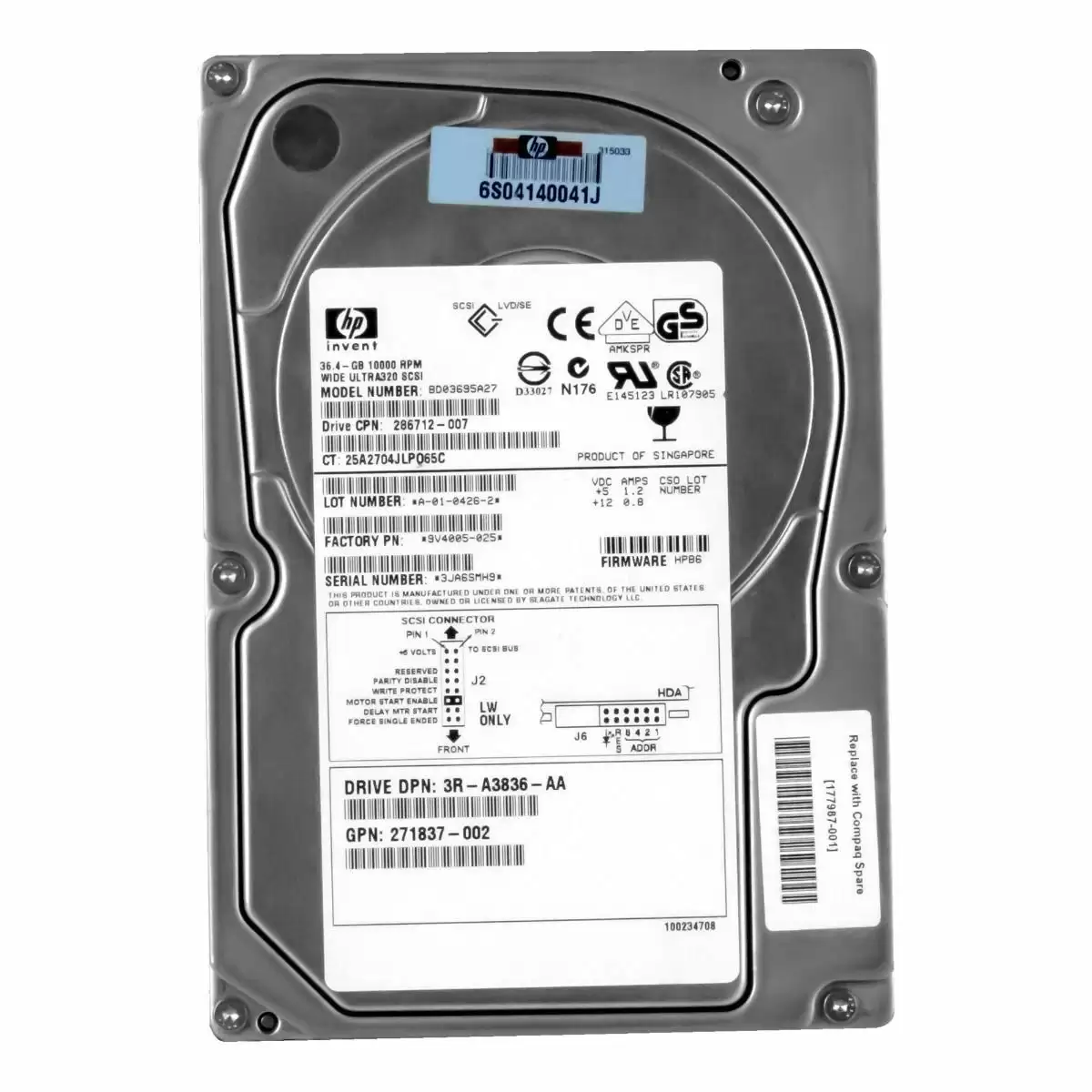 HPE BD03695A27 36.4GB 10000RPM Ultra320 SCSI 3.5inch Internal Hard Drive