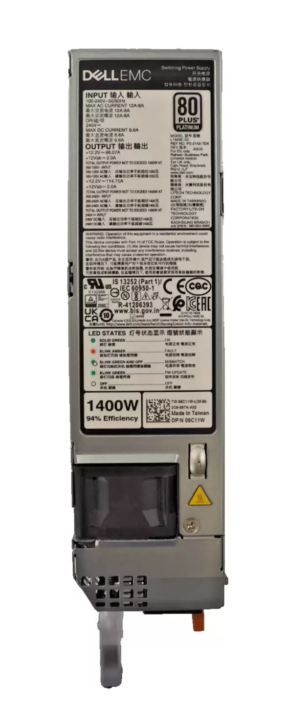 Dell 6C11W 1400-Watts 80 Plus Platinum Redundant AC Power Supply for PowerEdge R6525 R7525 and R650