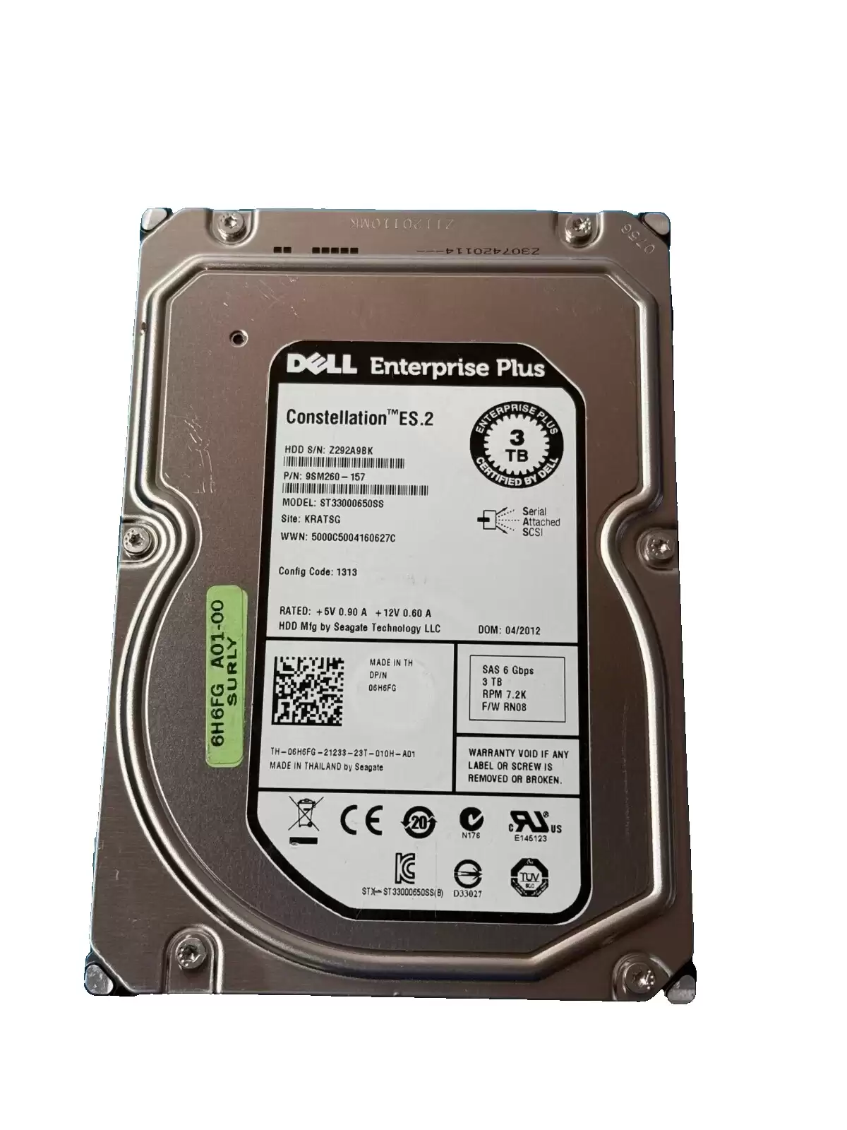 HPE 06H6FG 3TB SAS 6Gb/s Hot Swap 7200RPM 3.5-inch Internal Hard Drive with Tray for EqualLogic PS4100 and PS6100