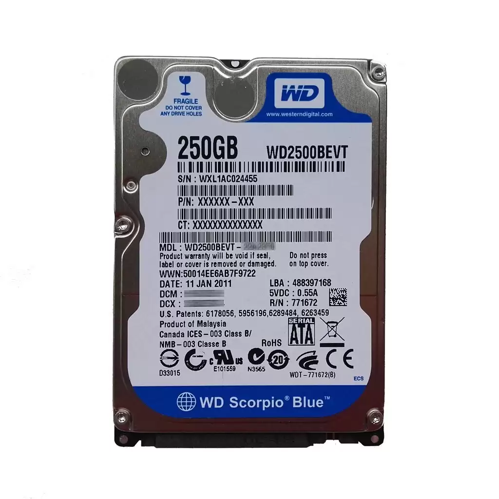Western Digital WD2500BEVT-22A23T0 Scorpio Blue 250GB SATA 3Gb/s 5400RPM 8MB Cache 2.5inch Internal Hard Drive