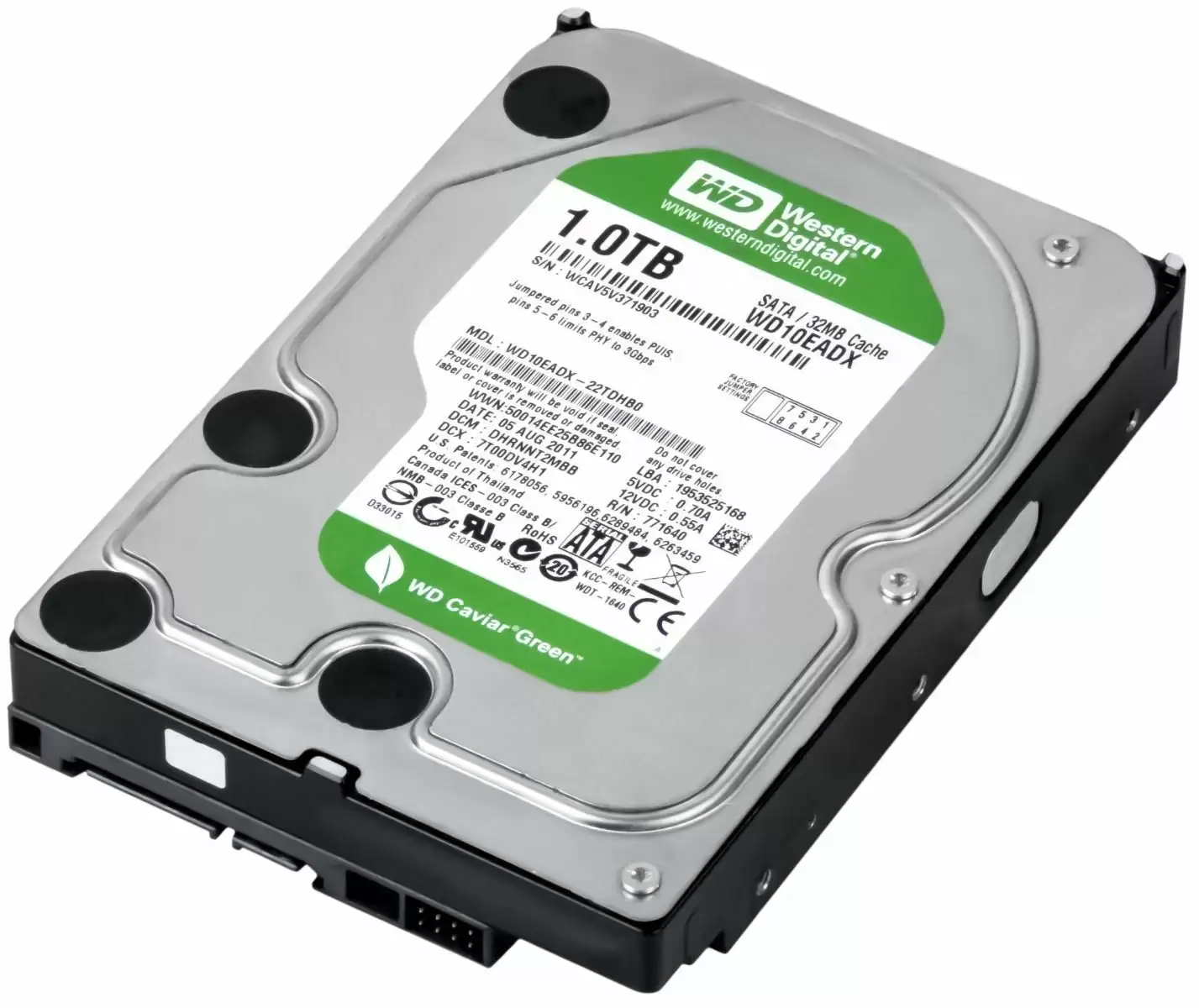 Western Digital WD10EADX-22TDHB0 Caviar Green 1TB 5400RPM SATA 6Gbps 64MB Cache 3.5inch Internal Hard Drive