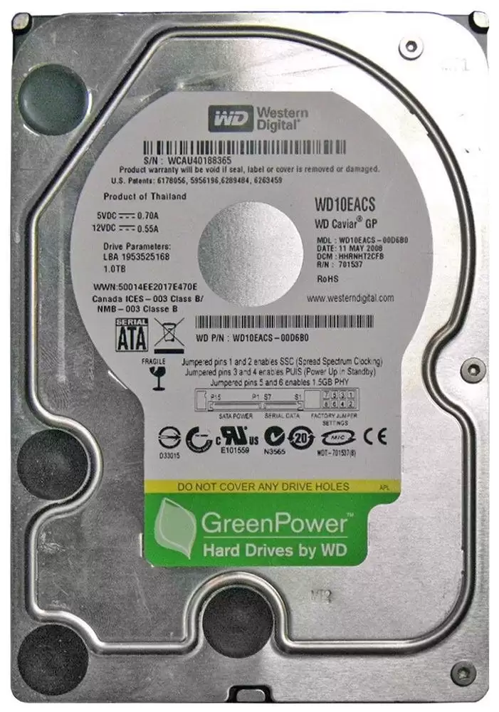 Western Digital WD10EACS Caviar Green 1TB SATA 3Gb/s 7200RPM 16MB Cache 3.5-inch Internal Hard Drive