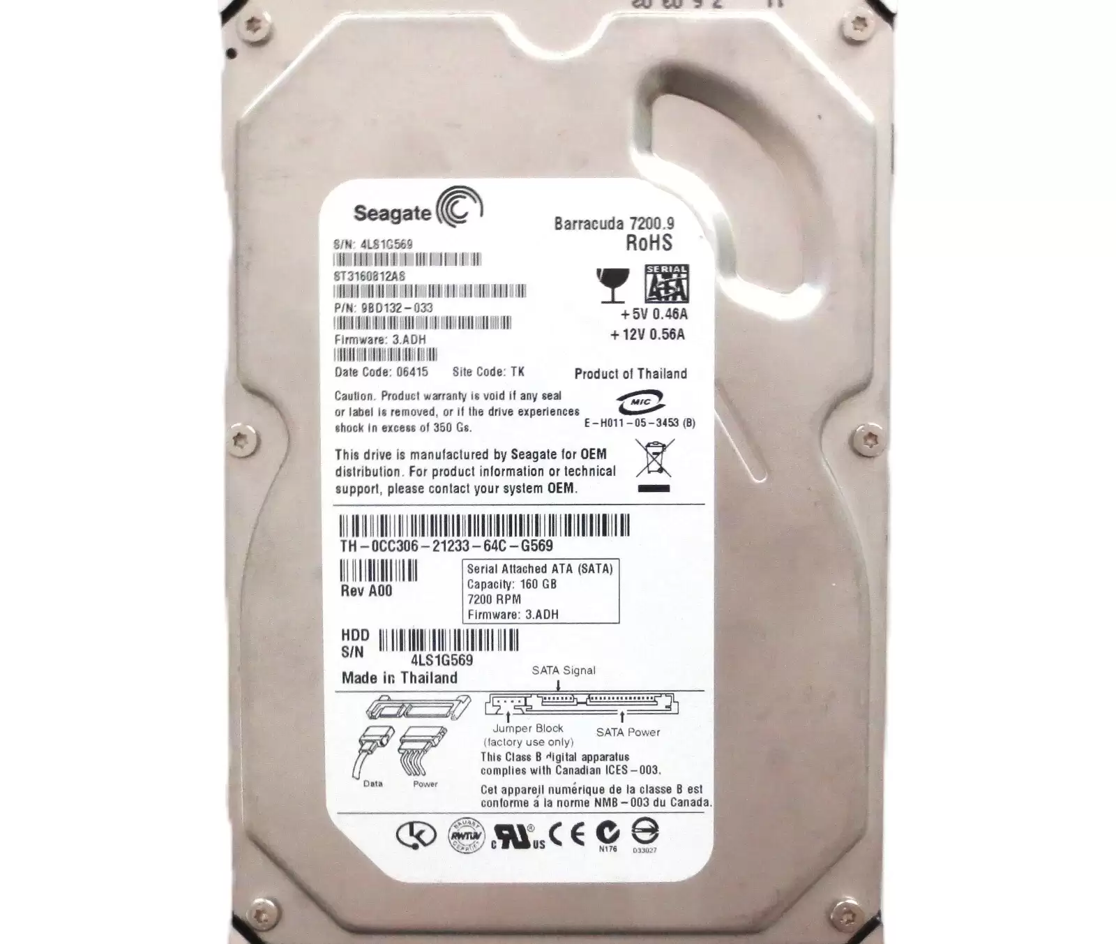 Seagate 9BD132-033 Barracuda 7200.9 160GB SATA 3Gb/s 7200RPM 8MB Cache 3.5-inch Internal Hard Drive