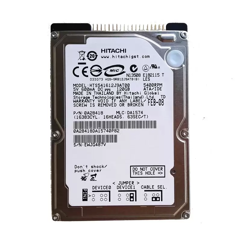 HGST HTS541612J9AT00 Travelstar 5K160 120GB ATA/100 5400RPM 8MB Cache 2.5-inch Internal Hard Drive