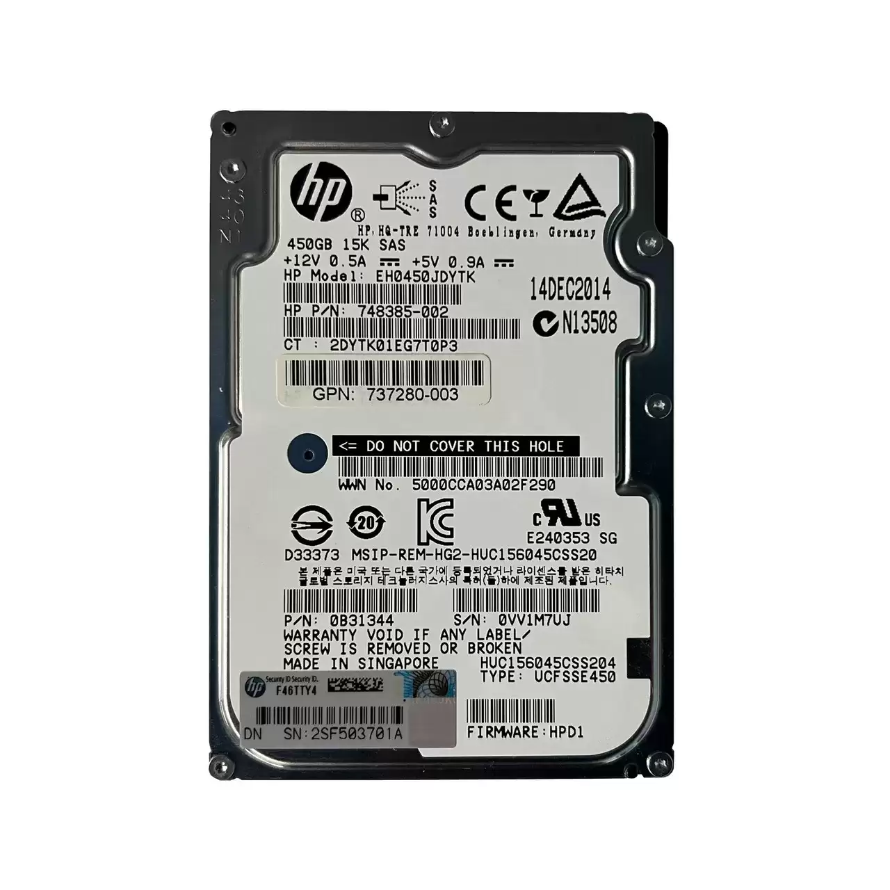 HPE 748385-002 450GB SAS 12Gb/s Hot Swap 15000RPM 128MB Cache (512n/ISE) 2.5-inch Internal Hard Drive with Smart Carrier