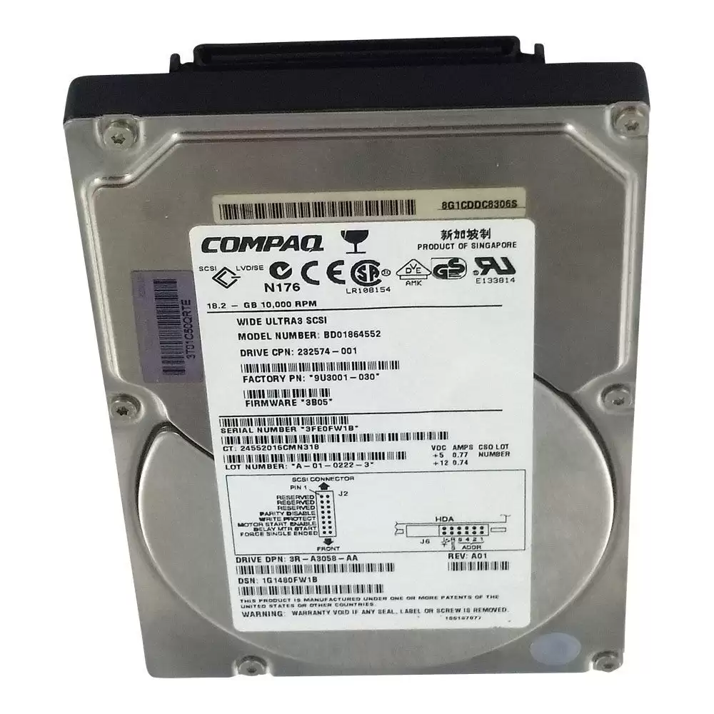 HPE 232574-001 18.2GB 10000RPM Ultra160 SCSI LVD 80Pin 3.5inch Internal Hard Drive