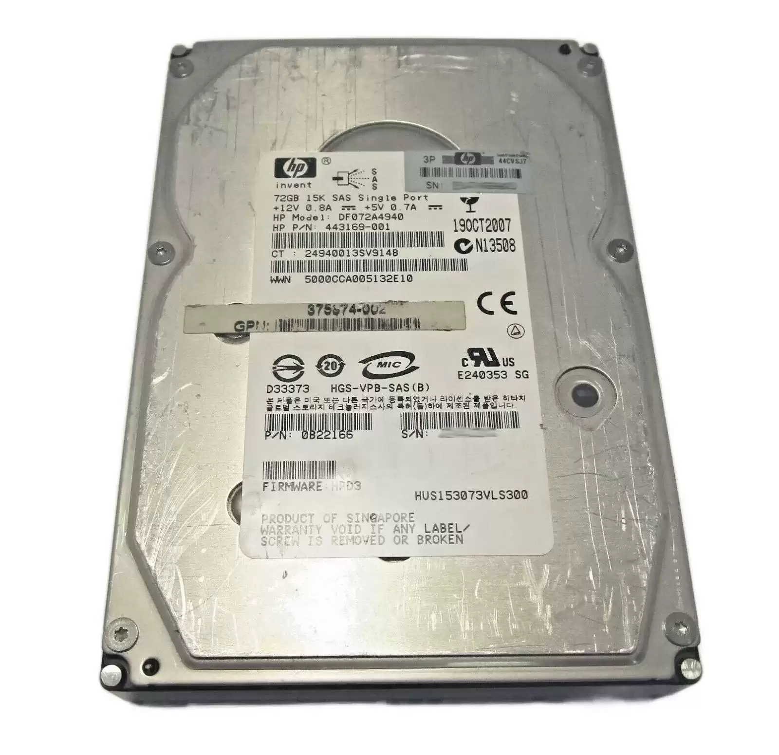HPE 443169-001 72GB SAS 3Gb/s Hot Swap 15000RPM 3.5-inch Internal Hard Drive