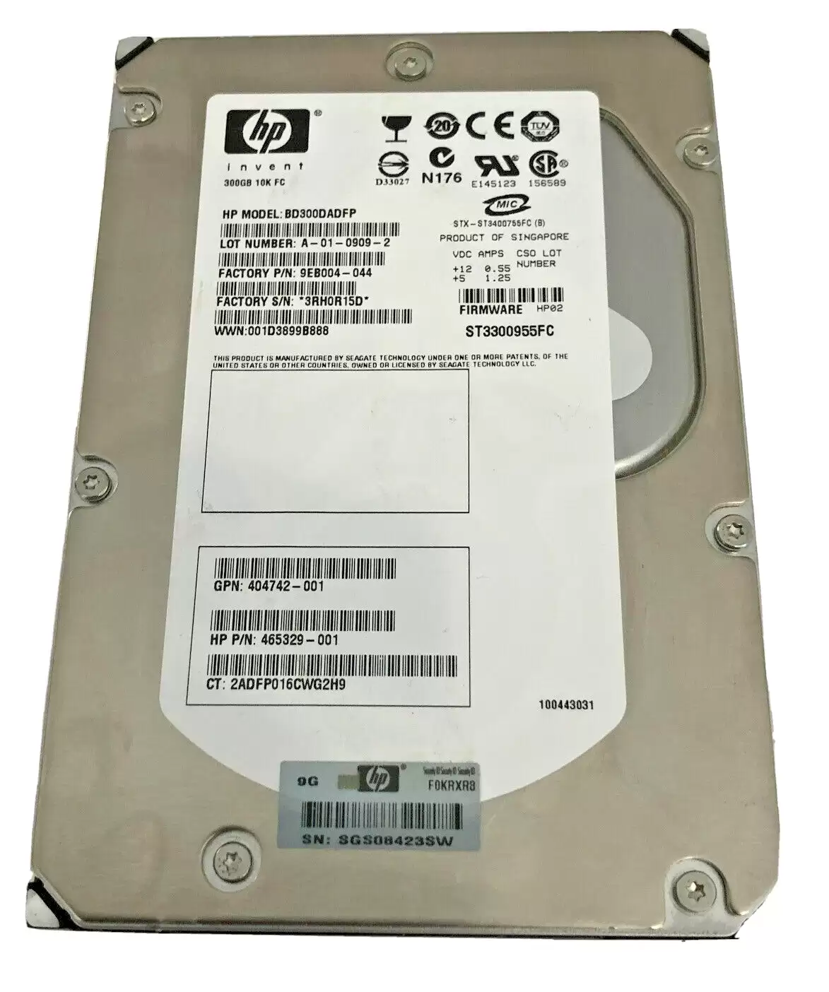 HPE 465329-001 300GB Fibre Channel 2Gb/s Dual Port Hot Swap 10000RPM 3.5-inch Internal Hard Drive