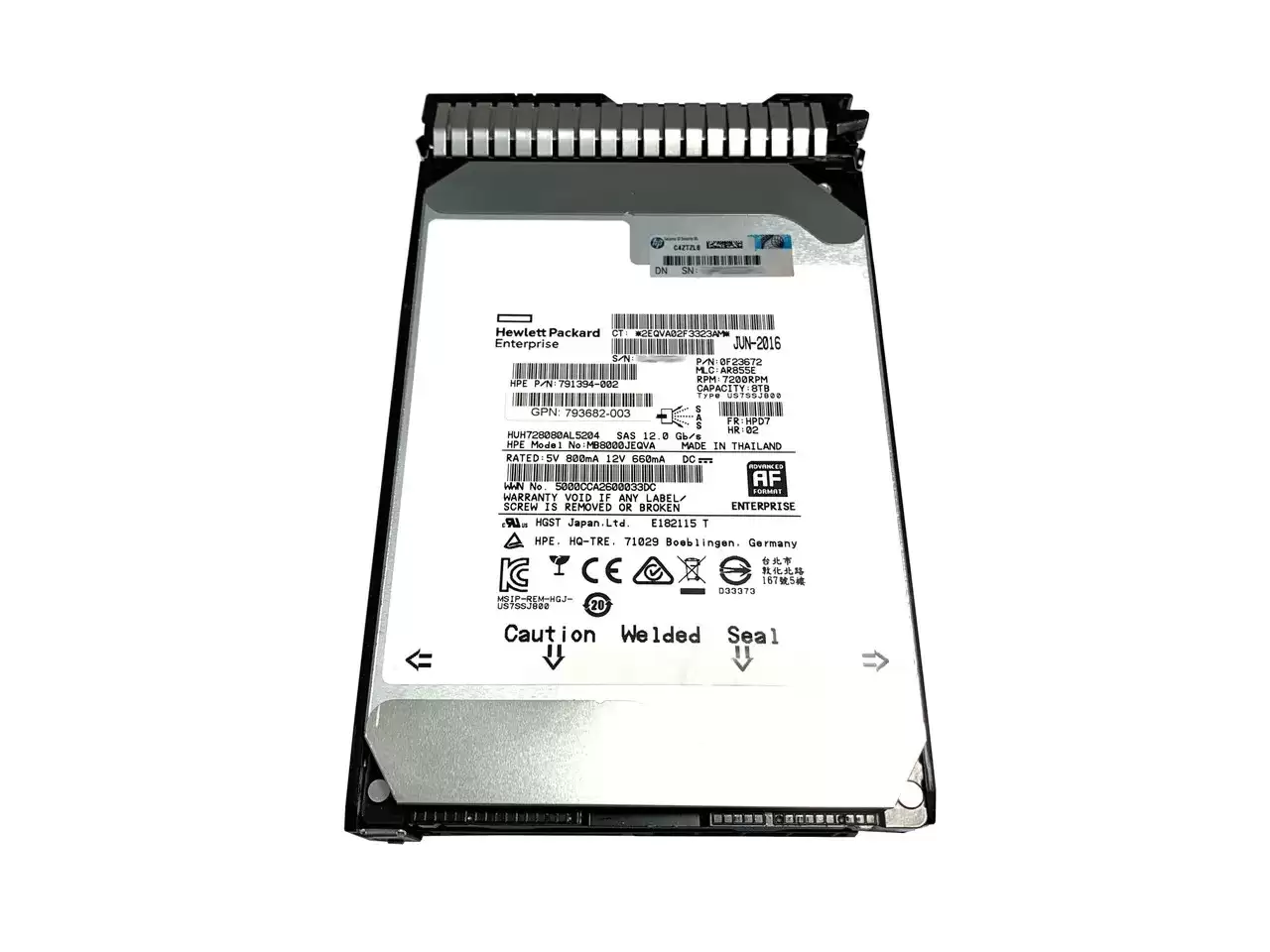 HPE 793772-001 8TB SAS 12Gb/s Midline Hot Swap 7200RPM (512e) 3.5-inch Internal Hard Drive with Smart Carrier for ProLiant G1 and G7