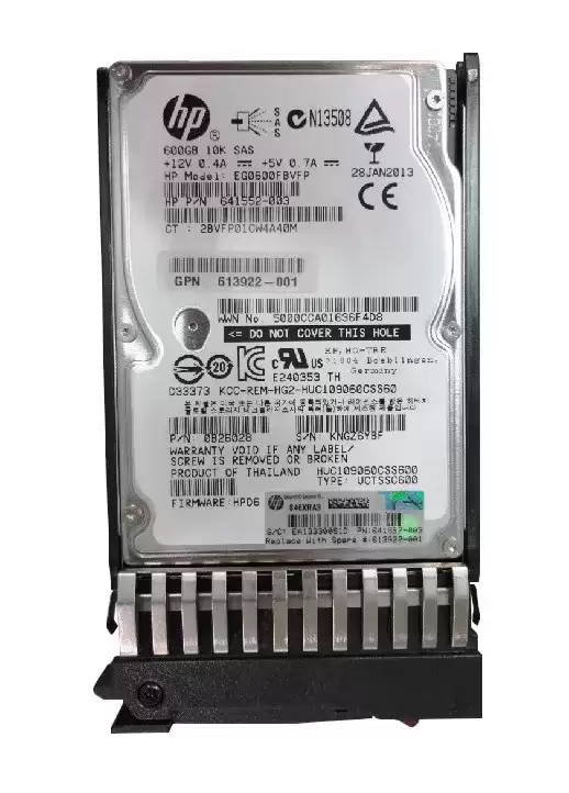 HPE 613922-001 600GB SAS 6Gb/s 10000RPM 2.5inch Internal Hard Drive with Tray for EVA M6625