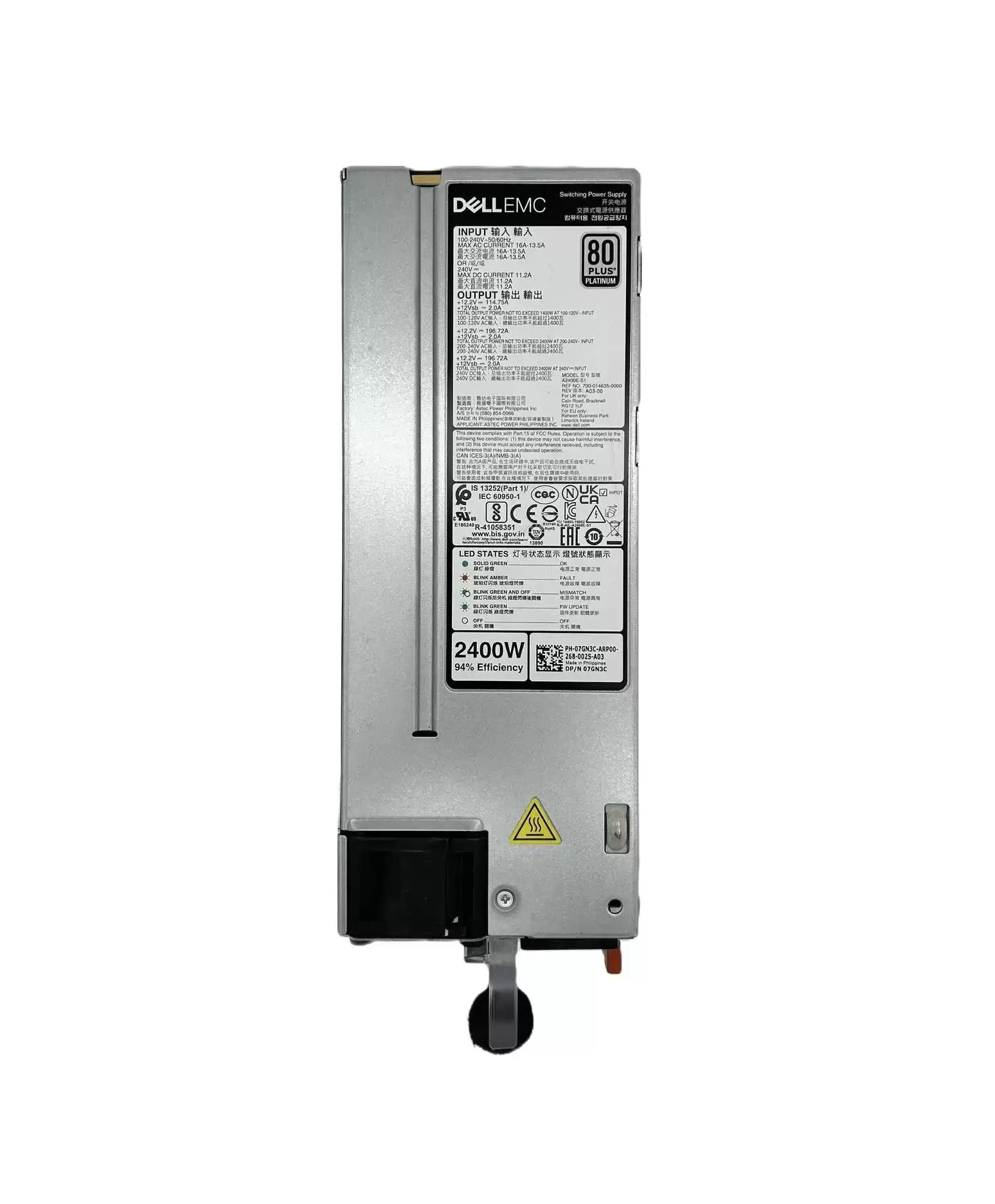 Dell 7GN3C 2400-Watts 80 Plus Platinum Hot Swap Power Supply for PowerEdge R6525 R650 and R750