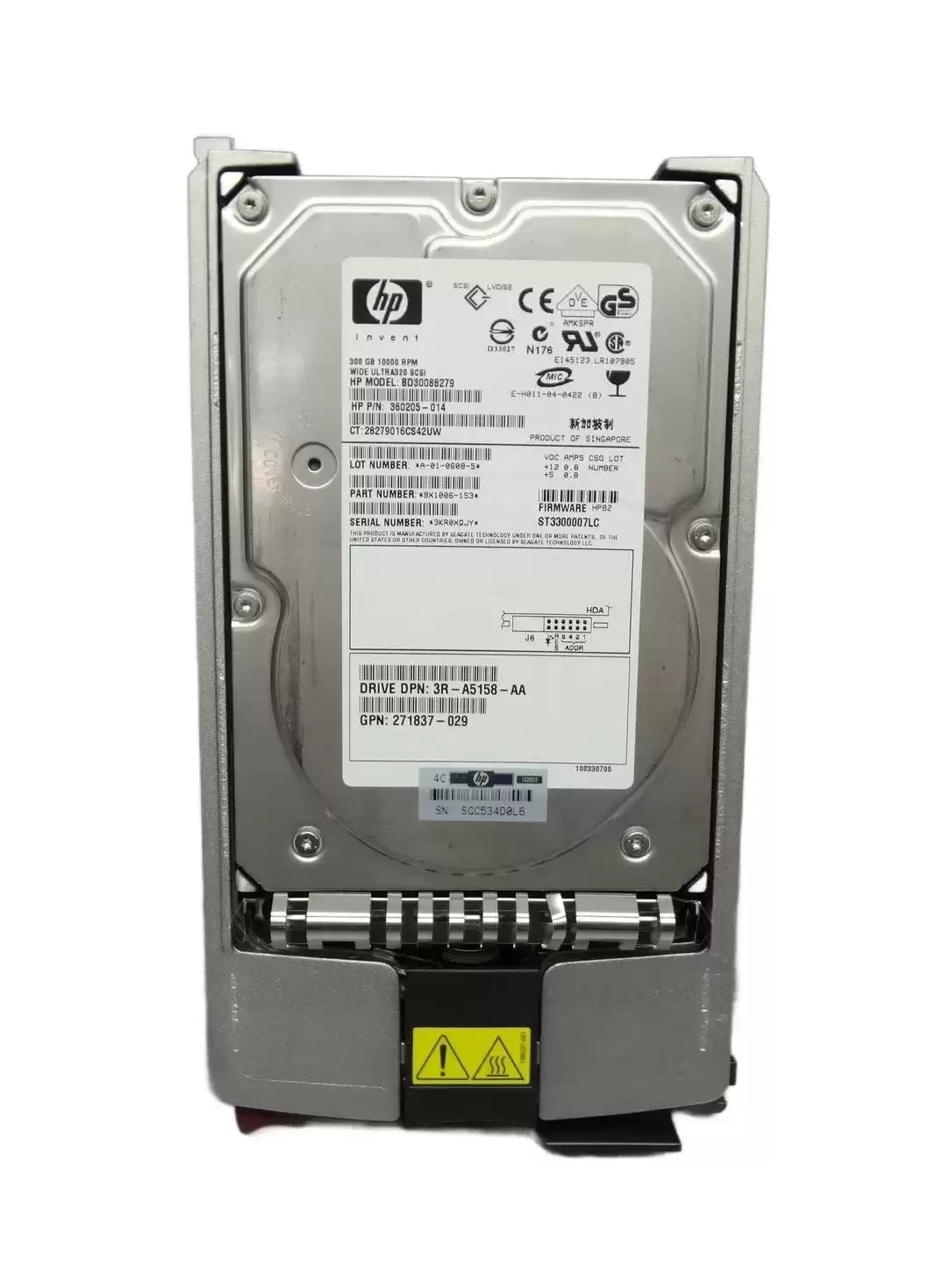 HPE BD30088279 300GB Ultra-320 SCSI 80-Pin LVD Hot Swap 10000RPM 3.5-inch Internal Hard Drive