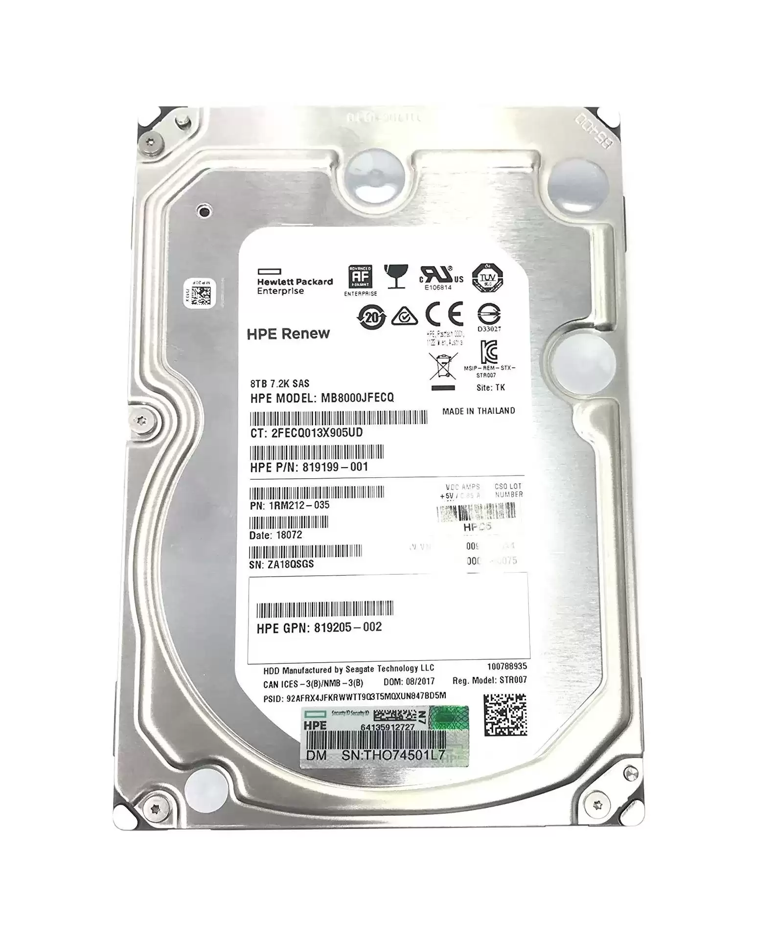 HPE 819199-001 8TB SAS 12Gb/s Hot Swap Midline Business Critical Digitally Signed 7200RPM (512e) 3.5-inch Internal Hard Drive with Low Profile Carrier