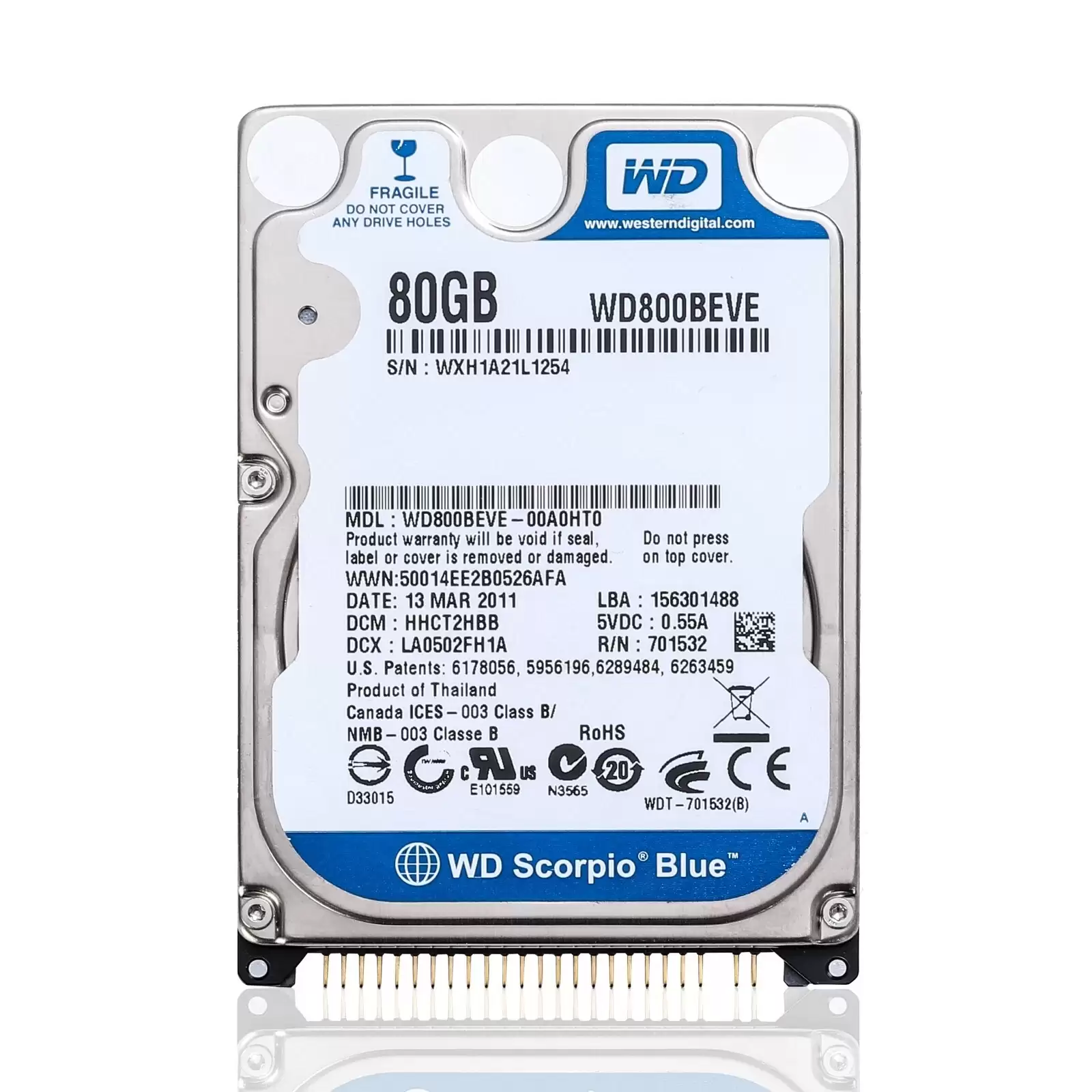 Western Digital WD800BEVE Scorpio Blue 80GB 5400RPM EIDE 44Pin 8MB Cache 2.5inch Laptop Internal Hard Drive