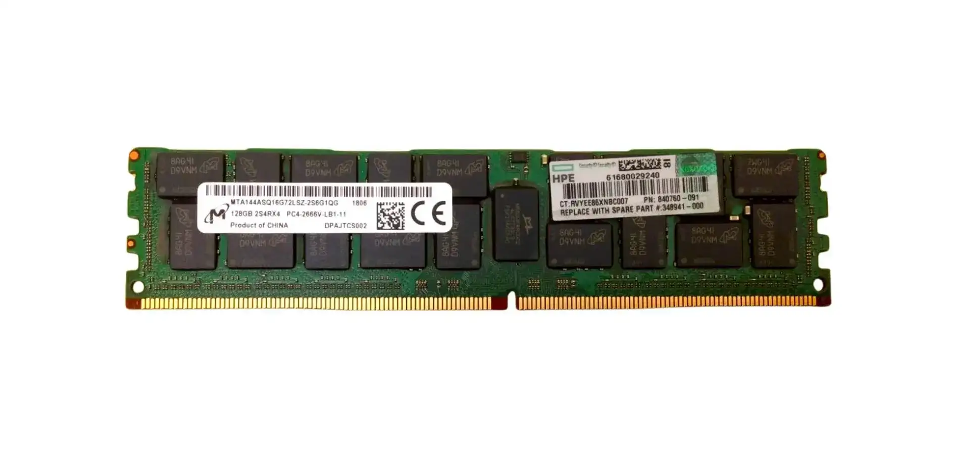 HPE 840760-091 128GB 2666MHz DDR4 PC4-21300 CL19 DIMM 1.2V Single Rank Memory Module