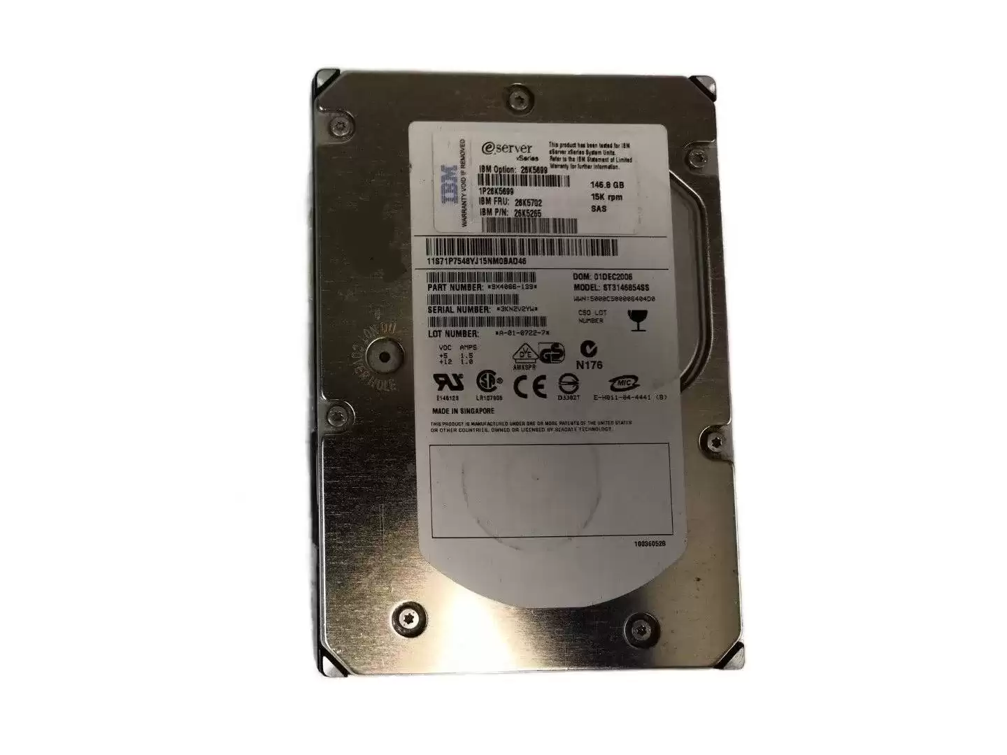 IBM 26K5702 146.8GB SAS 3Gb/s Hot Swap 15000RPM 3.5-inch Internal Hard Drive