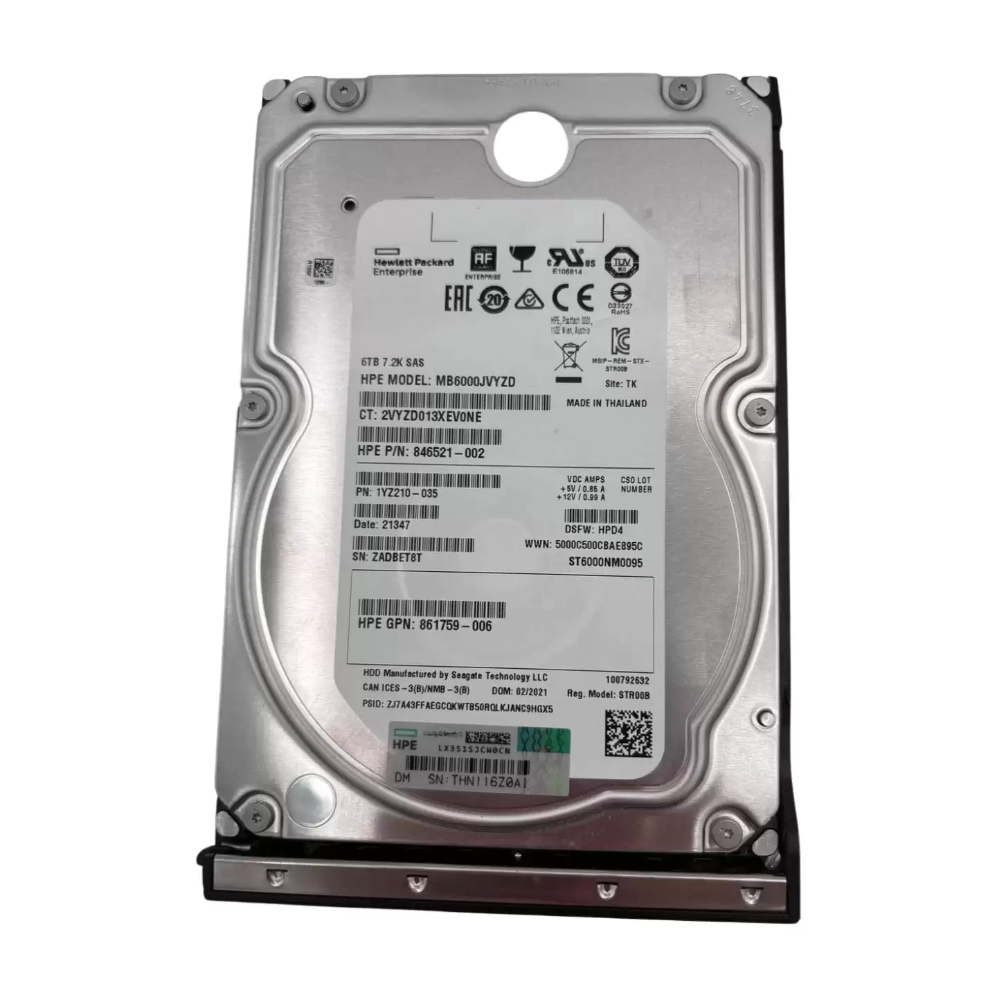 HPE 861746-B21 6TB SAS 12Gb/s Midline Hot Swap 7200RPM (512e) 3.5-inch Internal Hard Drive with Low Profile Carrier for ProLiant G8 G9 and G10